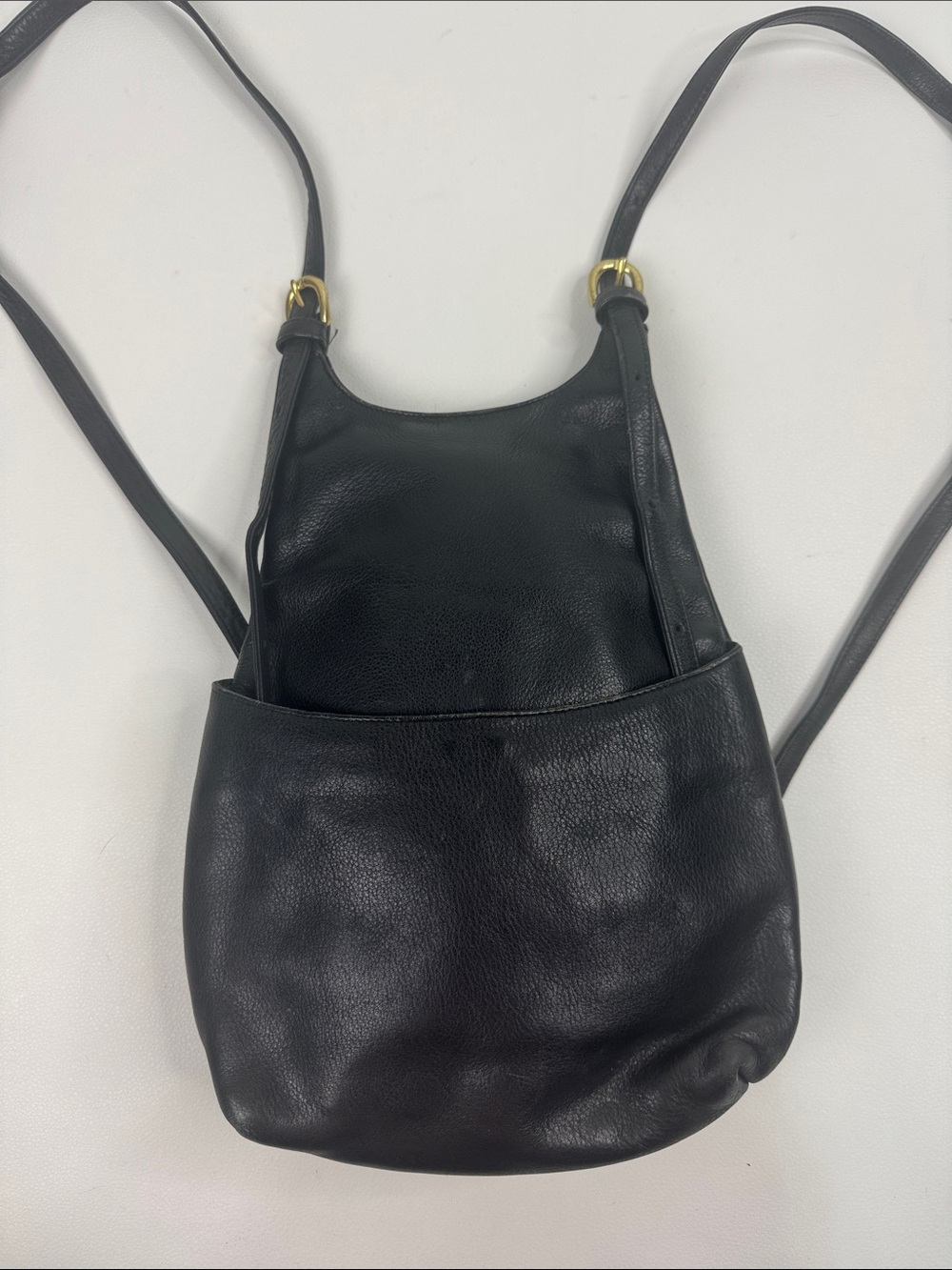 JP Ourse & Cie Black Leather Backpack Purse Vintage Pockets Adjustable